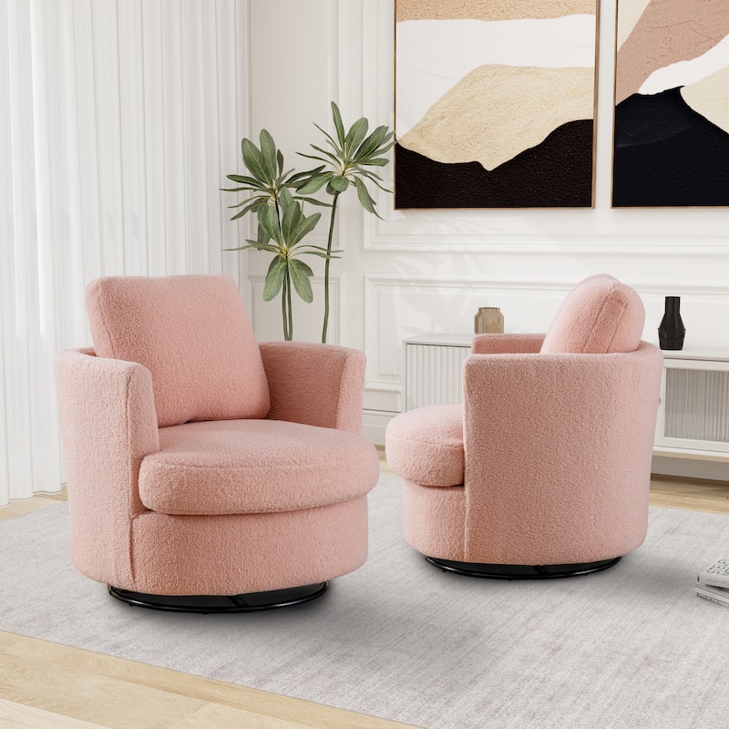 Modern Upholstered Swivel Barrel Chair(Set Of 2)