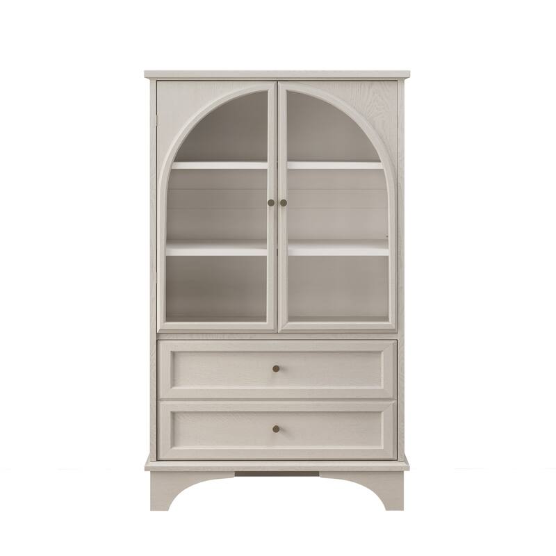 GDFStudio Calystrian Glass Door Curio Storage Cabinet with Adjustable Shelves