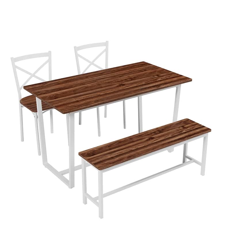 Four-Piece Set Table and Chair with Backrest,Solid Structure - Dark Walnut