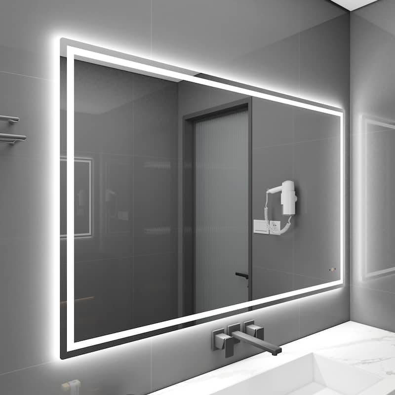 CB HOME Gesture Control Smart LED Mirror Bathroom, Lighted Wall Mounted Mirror, Dimmable, Frameless,Three Color,Front&BackLit