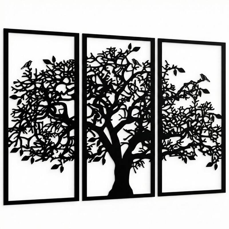 Tree of Life 3 Panels Metal Wall Decor for Home and Outside - Wall-Mounted Geometric Wall Art Decor
