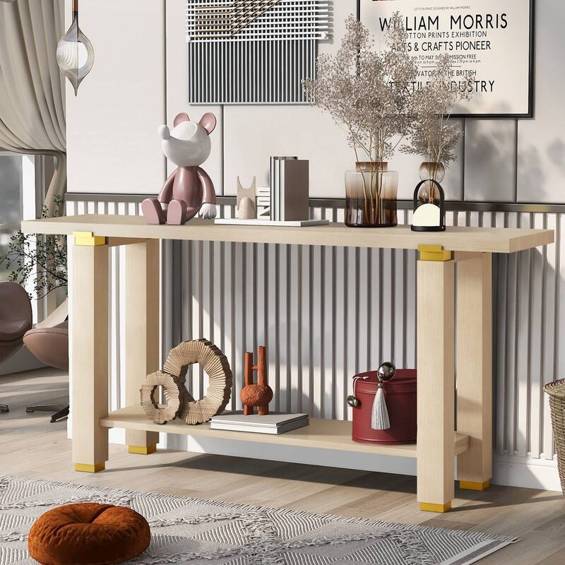 Modern 63" Console Table with Solid Wood Legs and Built-in Shelf for Stylish Entryway Organization