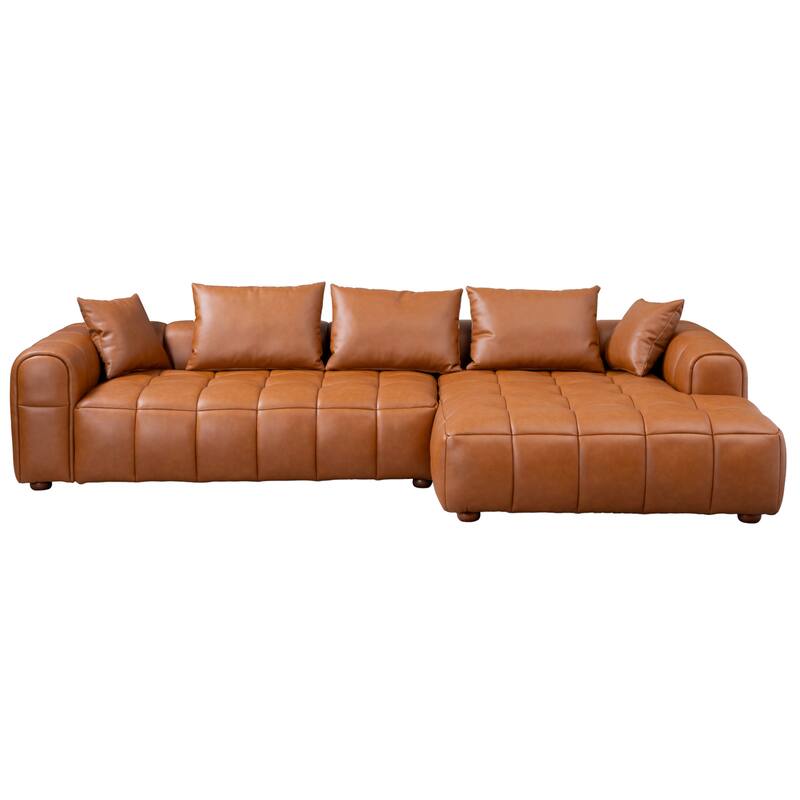 Finley Mid Century Modern Pillow Back Leather Sectional Sofa