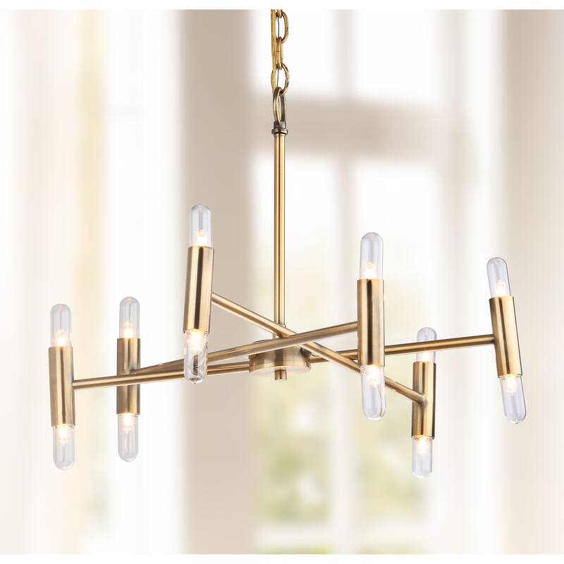 SAFAVIEH Lighting Mirtie Adjustable 12-Light LED Gold Chandelier - 22" x 22" x 17-89"