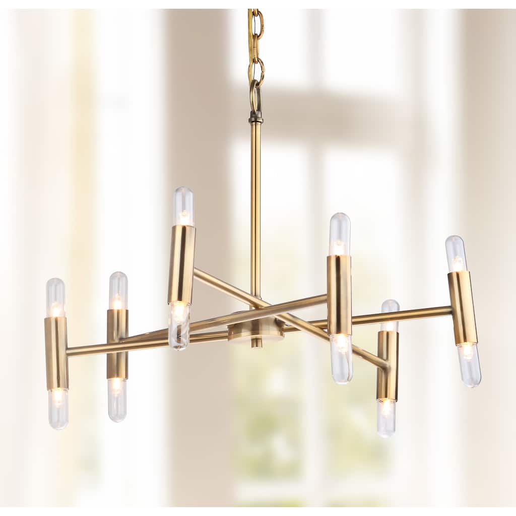 SAFAVIEH Lighting Mirtie Adjustable 12-Light LED Gold Chandelier - 22" x 22" x 17-89"