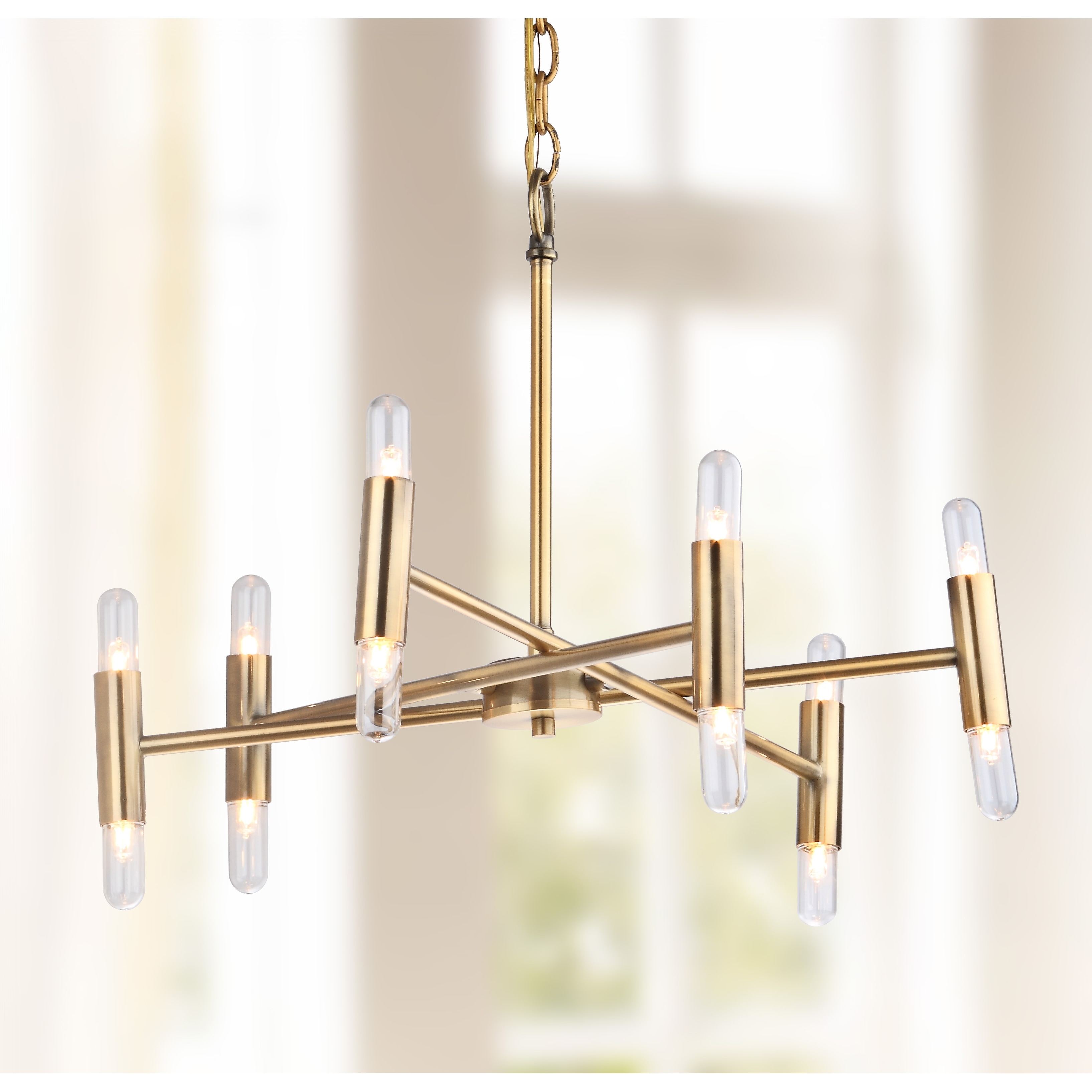 SAFAVIEH Lighting Mirtie Adjustable 12-Light LED Gold Chandelier - 22" x 22" x 17-89"