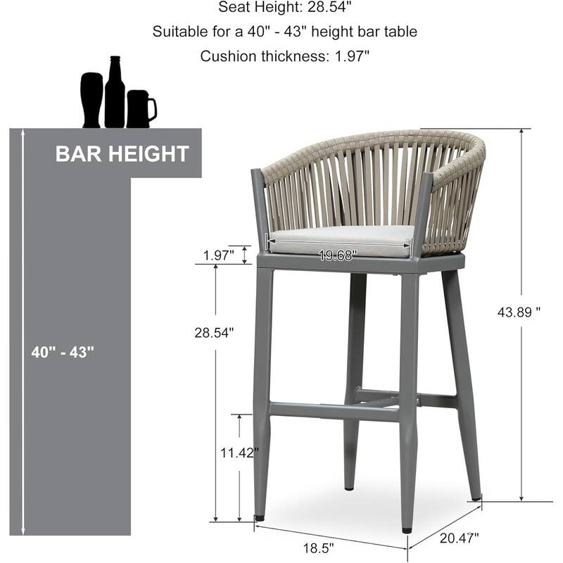 PURPLE LEAF Outdoor Bar Stools Set of 2 Patio Metal Modern Wicker Bar Chairs Woven Aluminum Barstools