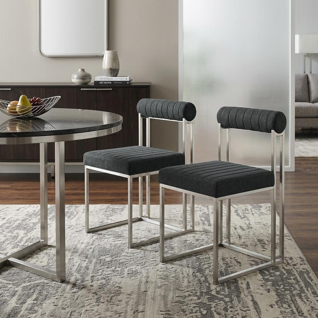 HomeRoots Set of Two Gray And Silver Upholstered Polyester Open Back Dining Side Chairs - 17.50 in. x 31.00 in. x 22.00 in.