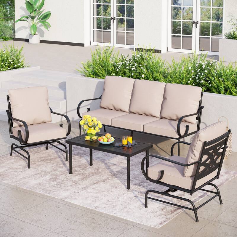 MAISON ARTS 5/7-Seat Patio Conversation Set with 3-Seat Sofa, 2/4 Single Chairs, 2-Seat Sofa and 1 Coffee Table - Set 1 - 4-Piece