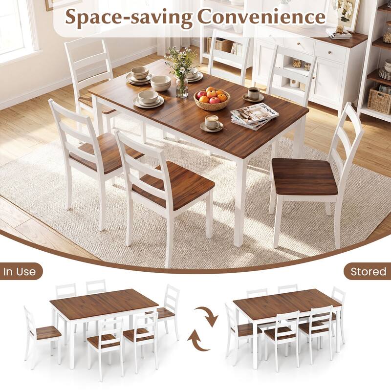 Gymax 7-Piece Dining Set Solid Wood Kitchen Furniture w/ Rectangular