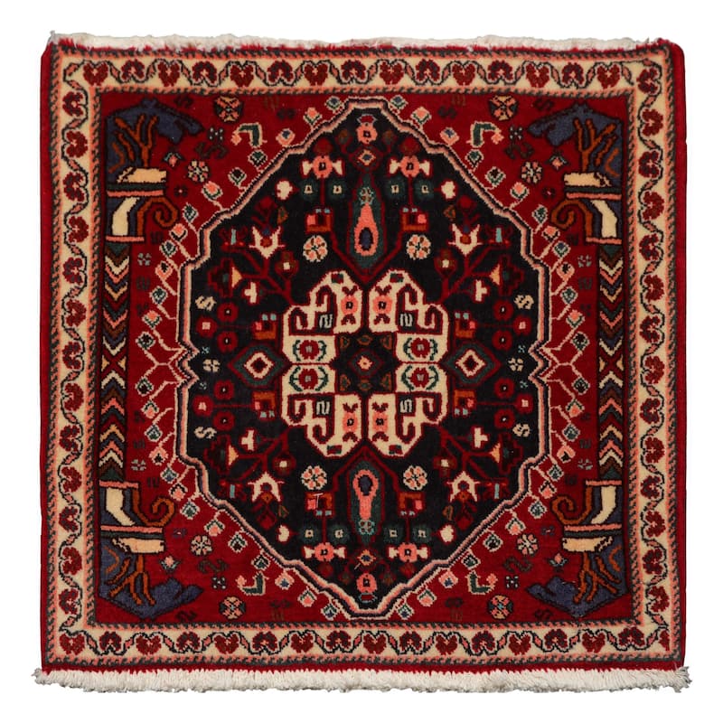 2'3''x2'3'' Square Hand Knotted Wool Red Abadeh Traditional Area Rug - 2' 3'' x 2' 3''-Square - 2' 3'' x 2' 3''-Square