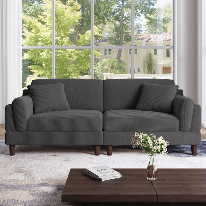 90.2"W Corduroy Upholstered 2 Seater Living Room Sofa