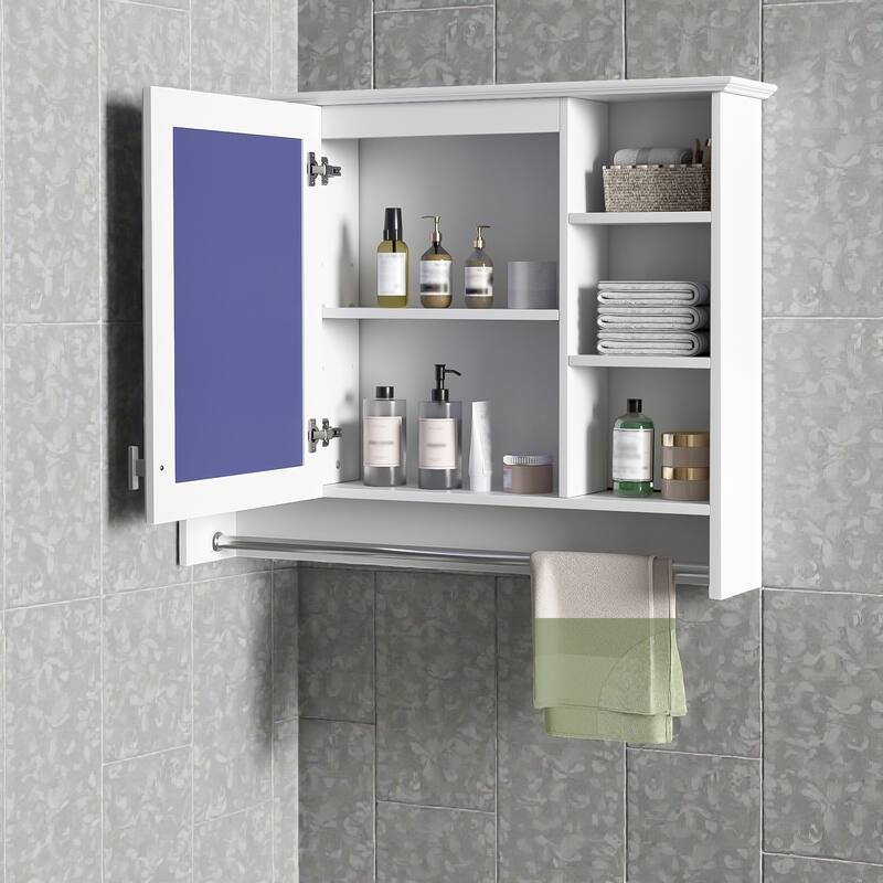 Modern 3 in 1 Bathroom Mirror Medicine Cabinet Wall Mounted, 36 Inch Storage Cabinet with Towel Bar
