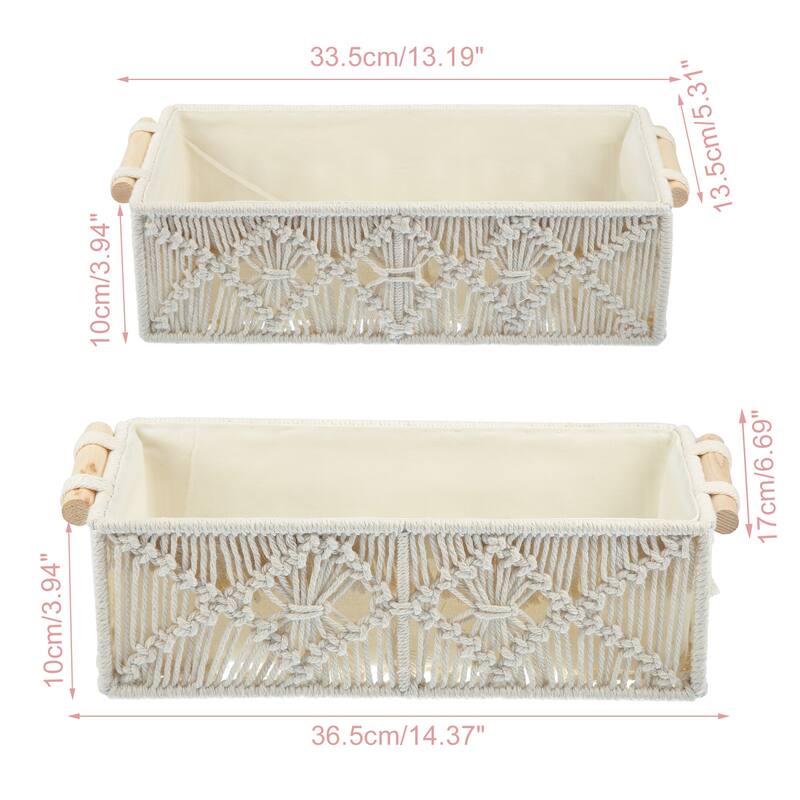 1 Set Woven Baskets Decor Box Macrame Storage Baskets for Home Wood Cotton