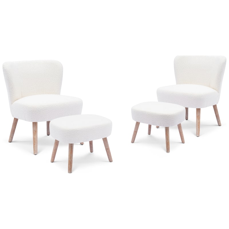 Boucle Polyester Upholstered Living Room Set - Stain Resistant (4-Piece Set)