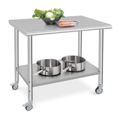 Stainless Steel Prep Table with Wheels and Undershelf