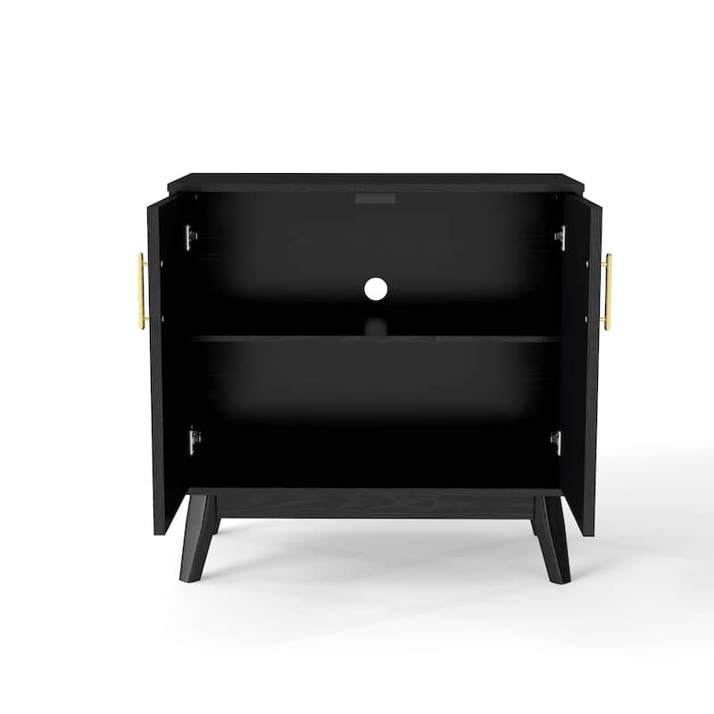 Fluted Cabinet Buffet Cabinet Accent Cabinet with Outlet Hole, Wood Grain Storage Cabinet with Adjustable Shelves