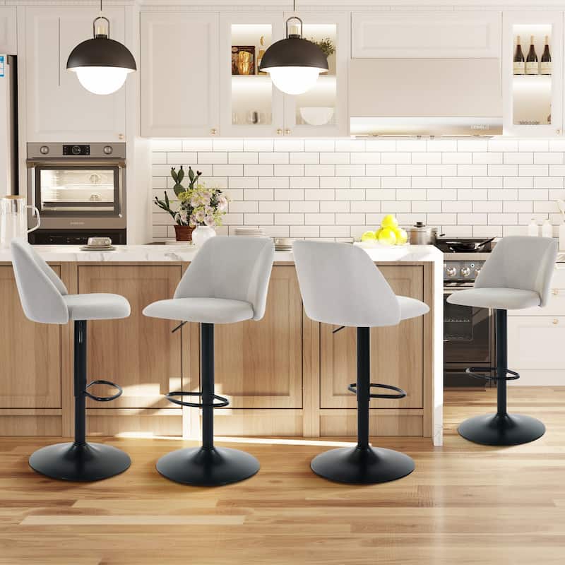 Set of 2 Adjustable Swivel Bar Stool - PU Leather Counter Height Stool with Square Open Back for Kitchen Island