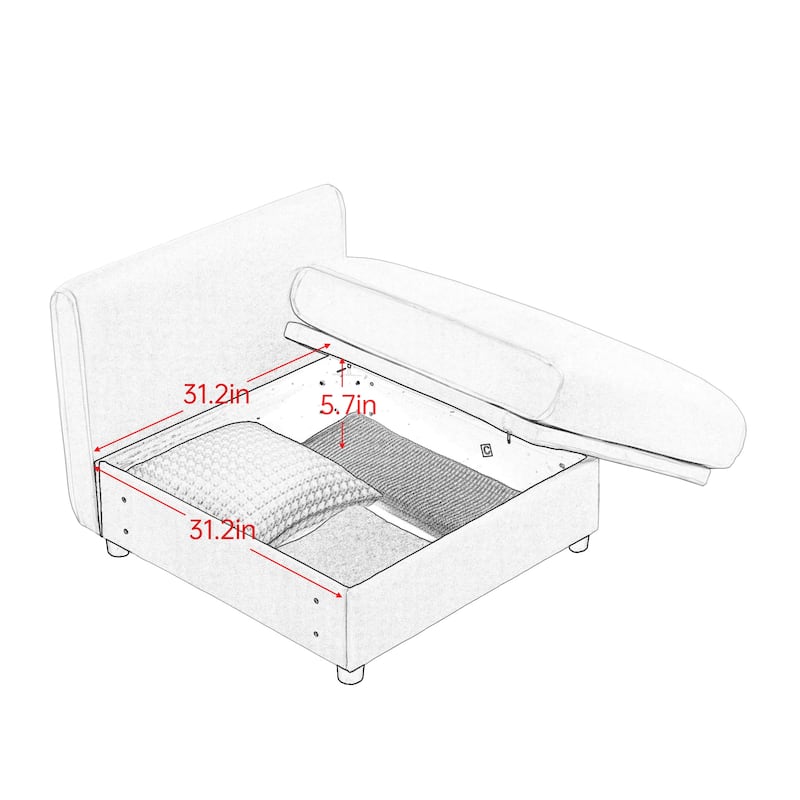 142.5" Chenille L-Shaped Sectional Sofa with Storage & Round Back