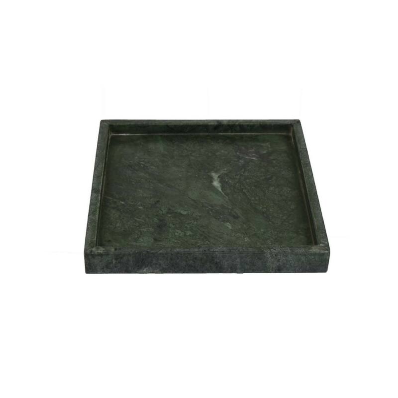 Tro Decorative Accessory Tray, 10 Inch Square Dark Green Marble Veined