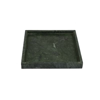 Tro Decorative Accessory Tray, 10 Inch Square Dark Green Marble Veined