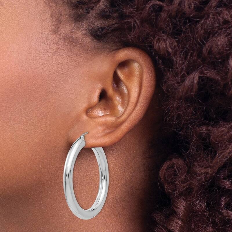 Curata 14k White Gold Polished 5mm Lightweight Classic Hoop Earrings - 30mm-45mm