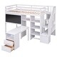 preview thumbnail 6 of 4, White Twin Size Pinewood Loft Bed with Pullable Desk, Shelves, Storage Staircase, and Blackboard