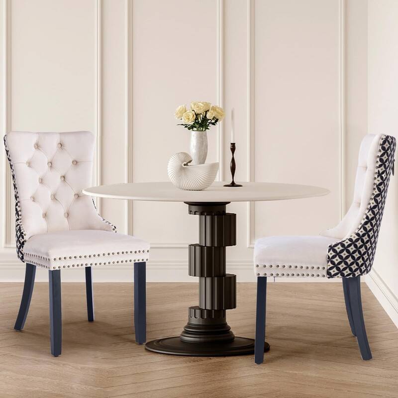 Tufted Naliheads Solid Wood Upholstered Dining Chairs (Set of 2) - WhitePattern BlackLegs