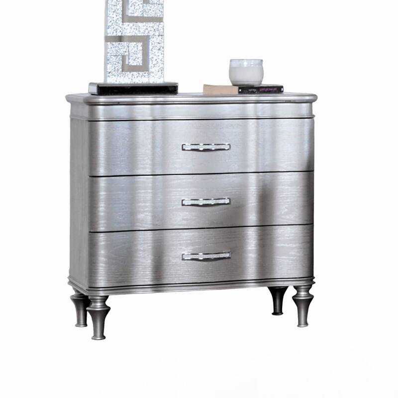 Modern Silver 1pc Nightstand Solidwood Turned Wood Leg