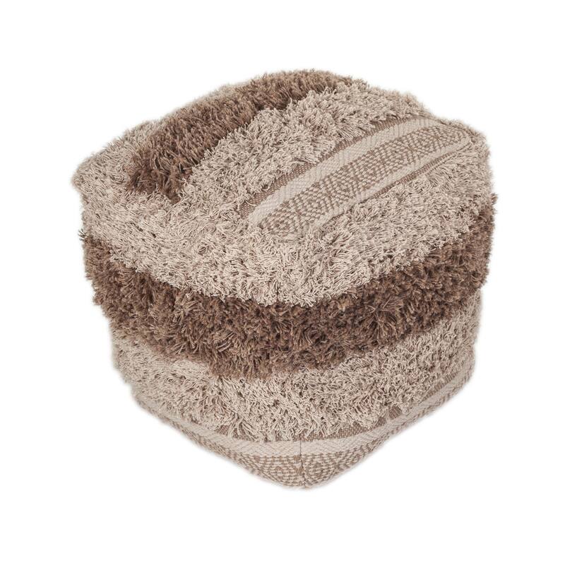 Striped Pouf Ottoman - 18" - Beige and Brown