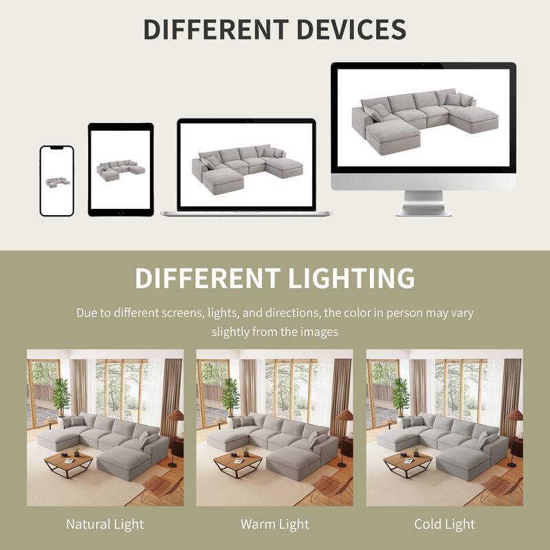 U Shaped Sectional Sofa, 142" Comfy Cloud Modular Sectional Couch with 2 Ottoman, 6 Seat Modular Sofas for Livingroom, Apartment