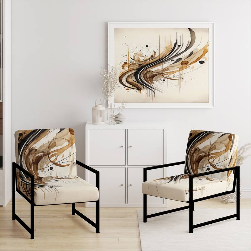 Designart "Brown And Black Movement I" Upholstered Modern & Contemporary Accent Chair and Modern & Contemporary Arm Chair