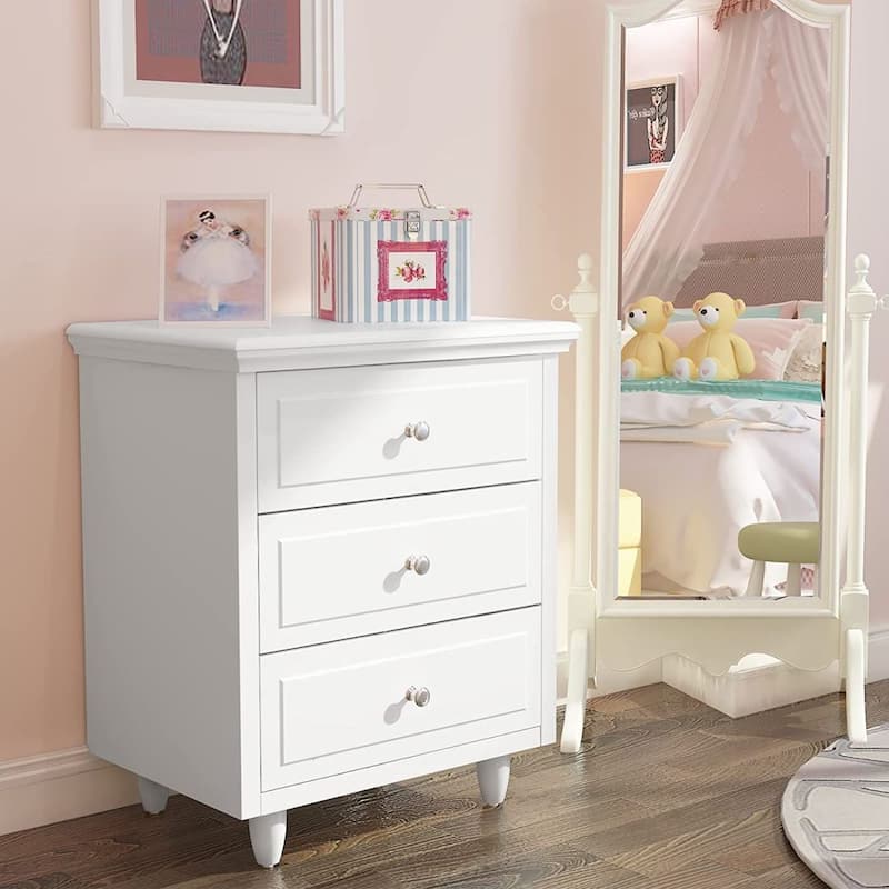Mieres 23.6'' H Modern Style 3-Drawer Wooden End Side Table, Night Stand for Bedroom - White