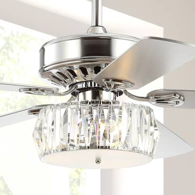 Becky 52" 3-Light Crystal Prism Drum LED Ceiling Fan With Remote, Chrome by JONATHAN Y