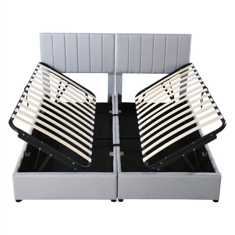 Twin/King Size Upholstered Platform Bed Frame a Hydraulic Storage System, Lift Up Storage Bed with Headboard and Slats Support