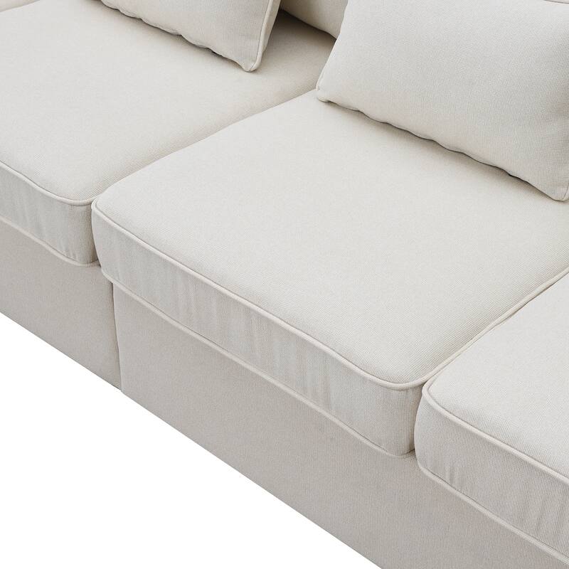 Modern 104" 4-Seater Linen Sofa with Storage Pockets and Pillows for Living Room