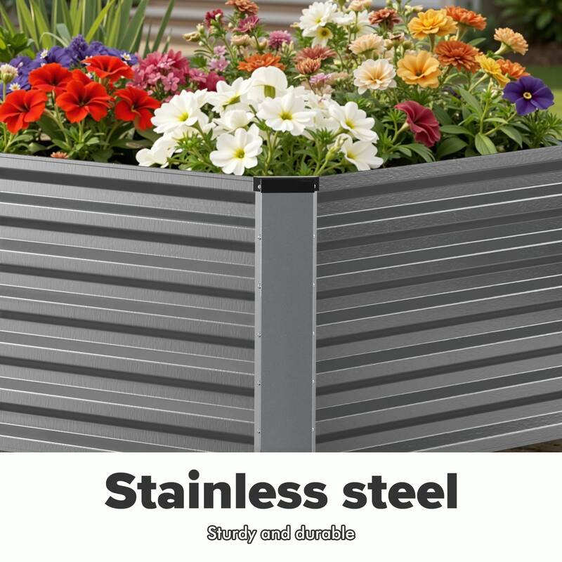 Meyreso 8ft x 4ft x 2ft Galvanized Raised Garden Bed, Thick Metal Planter Box, Rust Proof, Weather Resistant, Open Base