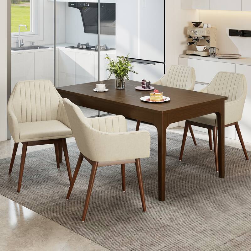 Gymax Set of 4 Dining Chairs Upholstered Kitchen Table Chairs w/ Solid