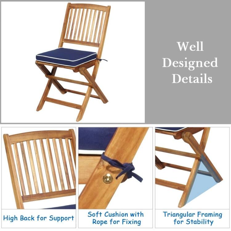 3 Pieces Patio Folding Bistro Set with Padded Cushion and Round Coffee Table - 23.5" x 23.5" x 29.5" (L x W x H)