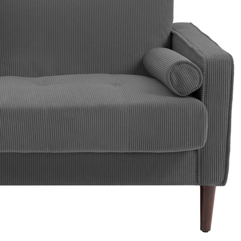 Modern Corduroy 2 Seater Sofa with Bolster Pillows