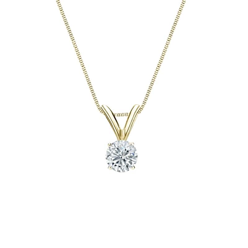Auriya 14-karat Gold 0.20ctw Round Solitaire Lab Grown Diamond Necklace 4-Prong Basket (H-I VS) - 0.2 - Yellow