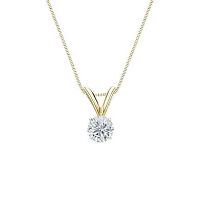 Auriya 18-karat Gold 0.20ctw Round Solitaire Lab Grown Diamond Necklace 4-Prong Basket (F-G VS) - 0.2