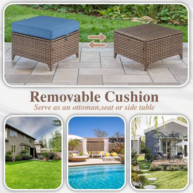 Wicker Ottomans, Outdoor Wicker Footstool Set of 2