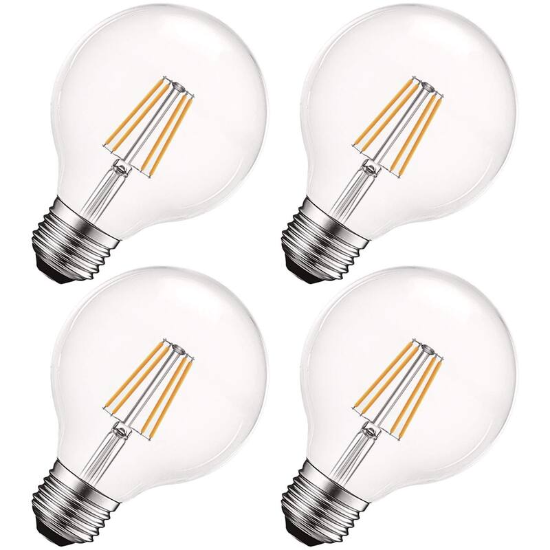 Luxrite Vintage G25 LED Globe Light Bulbs 60W Equivalent, 550 Lumens, Dimmable, Clear Glass, E26 Standard Base (4 Pack) - 2700K (Warm White)