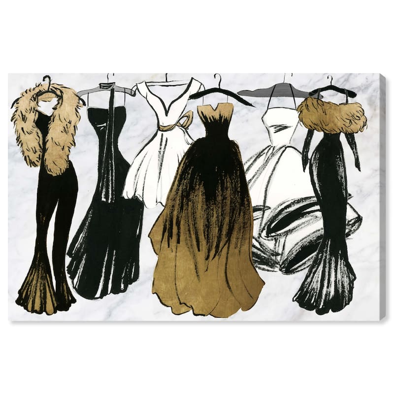 Wynwood Studio Canvas Fashion and Glam Lovely Closet Noir White and Metallic Gold Glam Wall Art Canvas Print