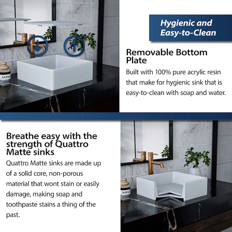 Karran Quattro QM175 Matte White Acrylic 15 in. Square Bathroom Vessel Sink