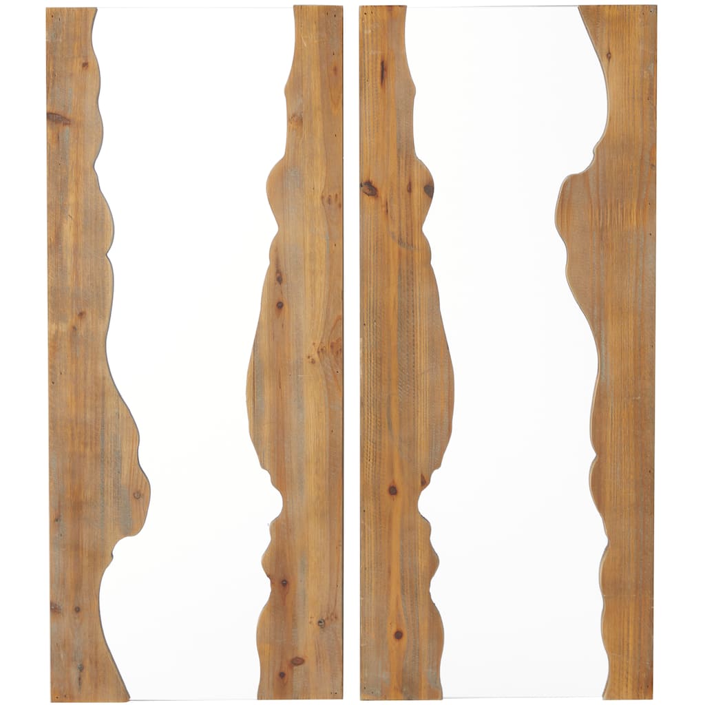 Wood Handmade Live Edge Wall Mirror - Set of 2 Brown - Roche River Decor - 2"Wx14"Lx31"H