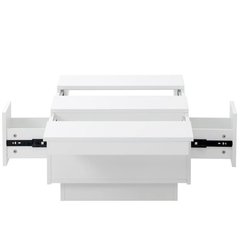Extendable Coffee Table, Rectangle Center Table w/ 2 Drawers,High-Gloss Hidden Storage Wood Cocktail Table for Living Room