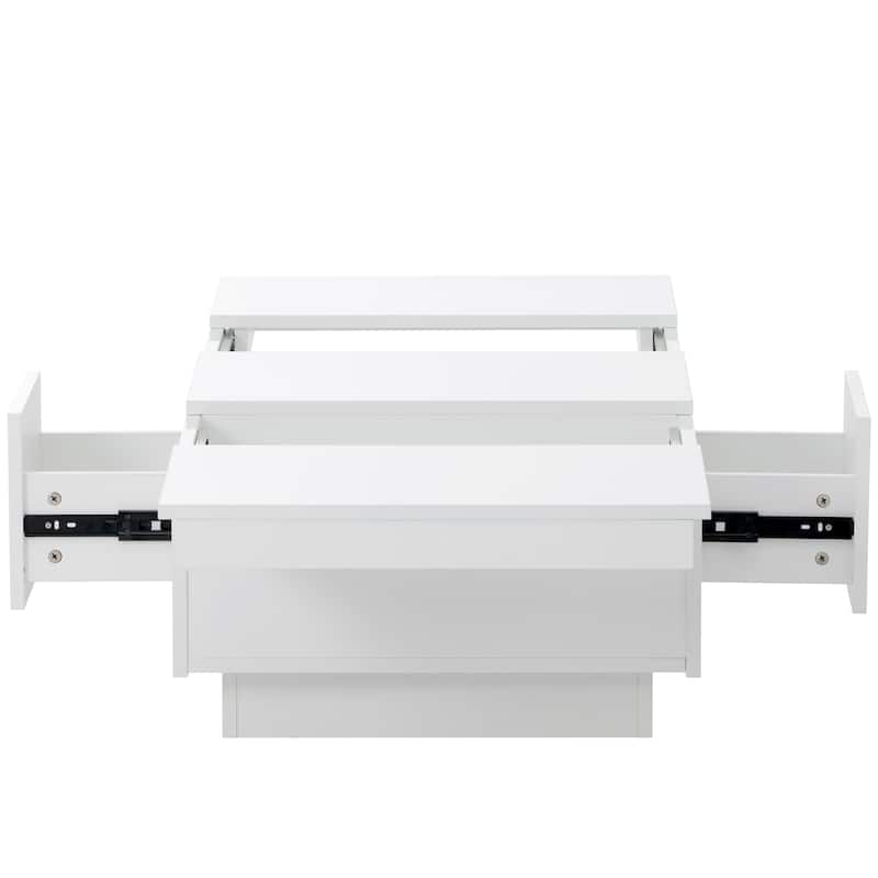Roomfitters Modern High Gloss Coffee Table with Hidden Storage, Extendable Center Table with Sliding Top with Pull-Out