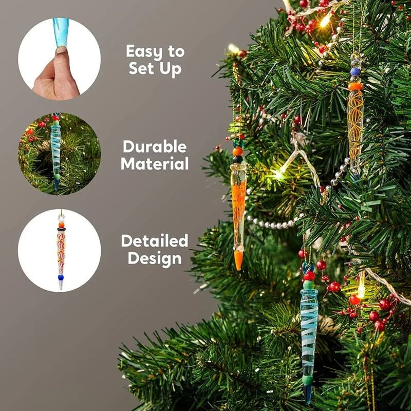 Glass Icicles Christmas Decoration Set - 12 Unique Designs